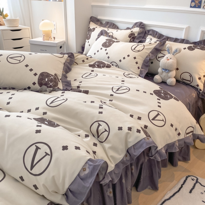 91家纺网 家纺一手货源 找家纺 （总）艾橙家纺 2023新款小清新韩版磨毛花边四件套