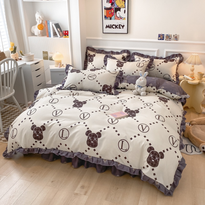 91家纺网 家纺一手货源 找家纺 （总）艾橙家纺 2023新款小清新韩版磨毛花边四件套