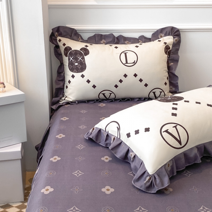 91家纺网 家纺一手货源 找家纺 艾橙家纺 2023新款小清新韩版磨毛花边四件套 宝利熊