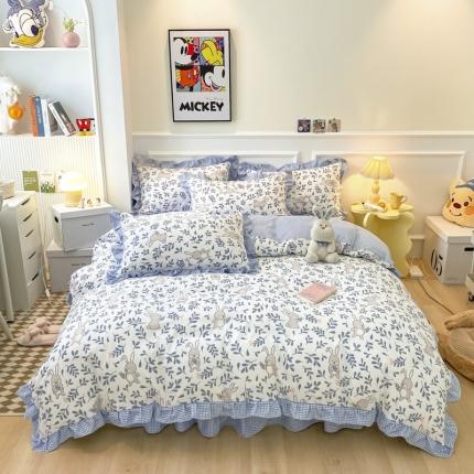 艾橙家纺 2023新款小清新韩版磨毛花边四件套 菲菲兔