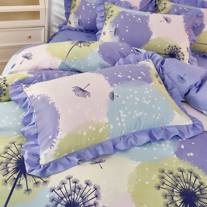 91家纺网 家纺一手货源 找家纺 艾橙家纺 2023新款小清新韩版磨毛花边四件套 浮梦飞花