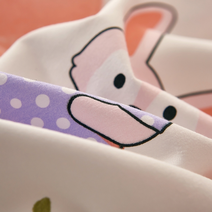 91家纺网 家纺一手货源 找家纺 艾橙家纺 2023新款小清新韩版磨毛花边四件套 蜜桃兔