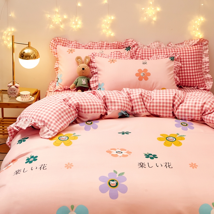 91家纺网 家纺一手货源 找家纺 艾橙家纺 2023新款小清新韩版磨毛花边四件套 妙恋