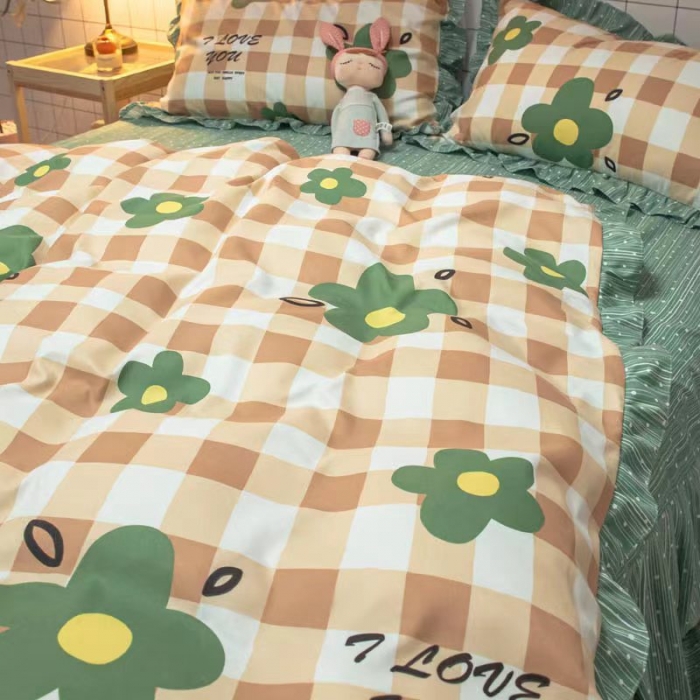 91家纺网 家纺一手货源 找家纺 艾橙家纺 2023新款小清新韩版磨毛花边四件套 明月花