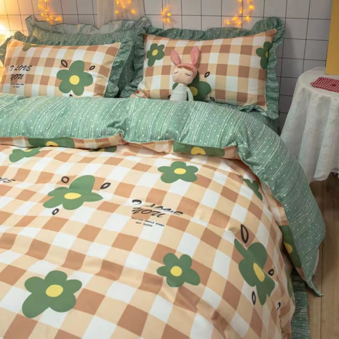 91家纺网 家纺一手货源 找家纺 艾橙家纺 2023新款小清新韩版磨毛花边四件套 明月花