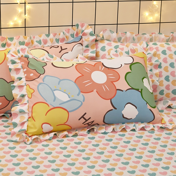 91家纺网 家纺一手货源 找家纺 艾橙家纺 2023新款小清新韩版磨毛花边四件套 明月花影 玉