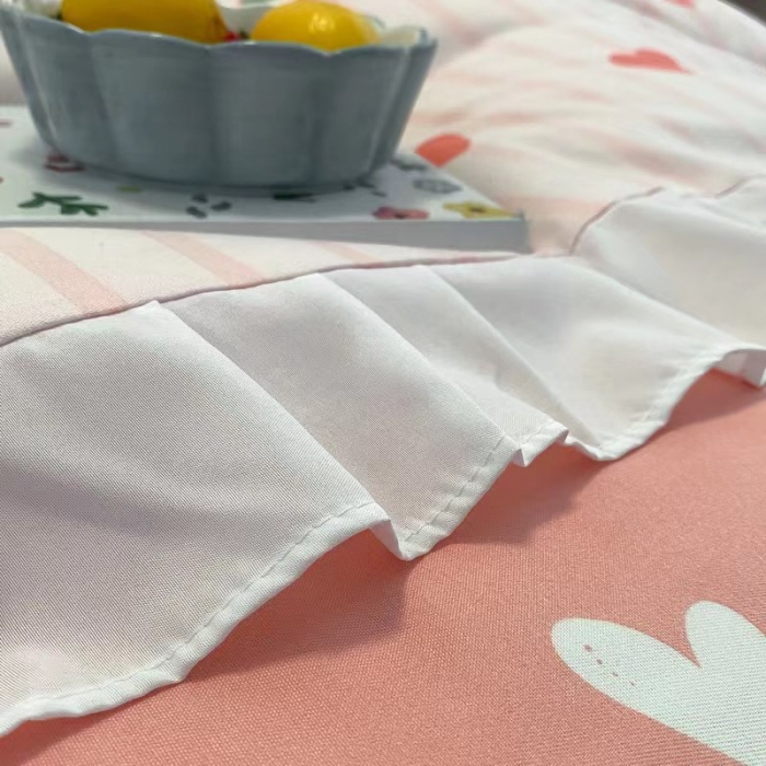 91家纺网 家纺一手货源 找家纺 艾橙家纺 2023新款小清新韩版磨毛花边四件套 甜心草莓