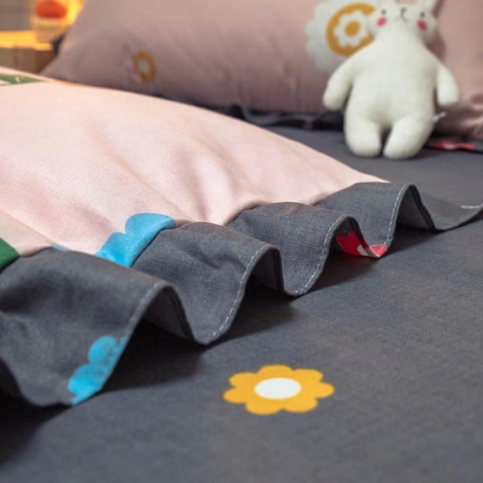 91家纺网 家纺一手货源 找家纺 艾橙家纺 2023新款小清新韩版磨毛花边四件套 向阳花开