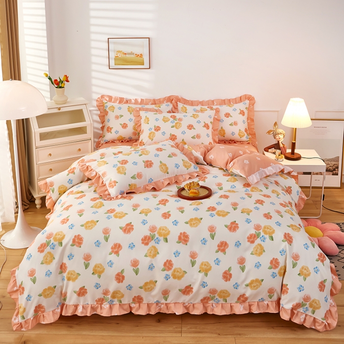 91家纺网 家纺一手货源 找家纺 艾橙家纺 2023新款小清新韩版磨毛花边四件套 伊芙