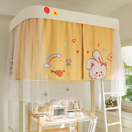 91家纺网 家纺一手货源 找家纺 （总）安金 2024新款涂层99％强遮光学生铝合金轨道蚊帐床帘一体印花