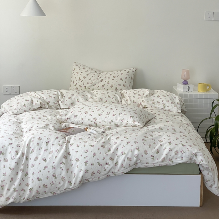 91家纺网 家纺一手货源 找家纺 荣轩家居 2023新款A类全棉双层纱印花四件套 洛丽塔