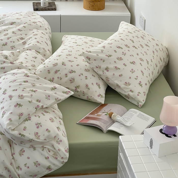 91家纺网 家纺一手货源 找家纺 荣轩家居 2023新款A类全棉双层纱印花四件套 洛丽塔