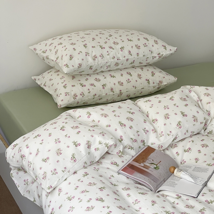 91家纺网 家纺一手货源 找家纺 荣轩家居 2023新款A类全棉双层纱印花四件套 洛丽塔