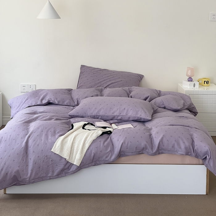 91家纺网 家纺一手货源 找家纺 荣轩家居 2023新款A类全棉双层纱印花四件套 陌香紫