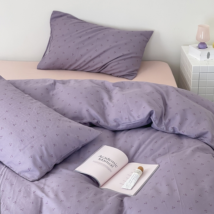 91家纺网 家纺一手货源 找家纺 荣轩家居 2023新款A类全棉双层纱印花四件套 陌香紫