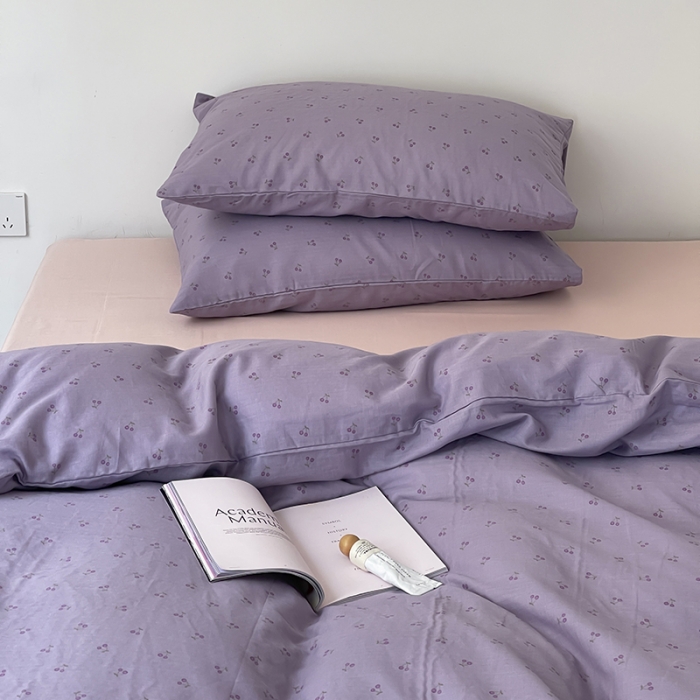 91家纺网 家纺一手货源 找家纺 荣轩家居 2023新款A类全棉双层纱印花四件套 陌香紫
