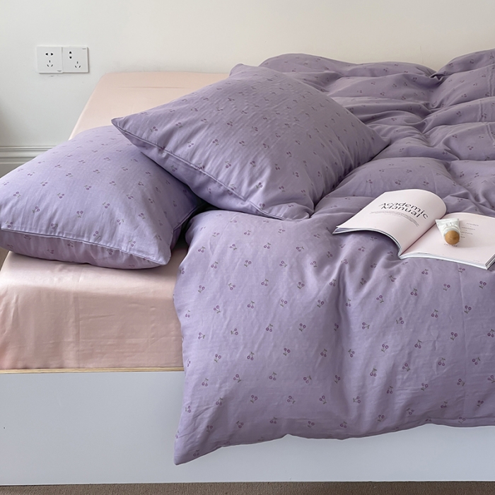 91家纺网 家纺一手货源 找家纺 荣轩家居 2023新款A类全棉双层纱印花四件套 陌香紫