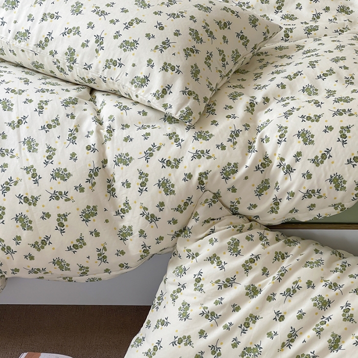 91家纺网 家纺一手货源 找家纺 荣轩家居 2023新款A类全棉双层纱印花四件套 青茶