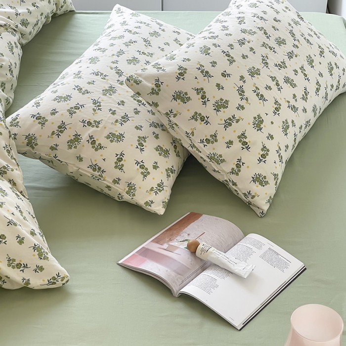 91家纺网 家纺一手货源 找家纺 荣轩家居 2023新款A类全棉双层纱印花四件套 青茶