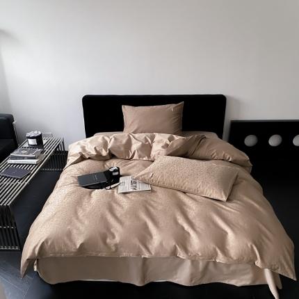 91家纺网 家纺一手货源 找家纺 梦享生活家居 2023新款全棉100支贡缎提花系列四件套 唯美之歌-卡其