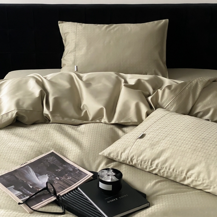 91家纺网 家纺一手货源 找家纺 梦享生活家居 2023新款全棉100支贡缎提花系列四件套 时光旅者-绿