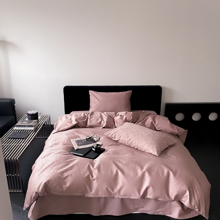 91家纺网 家纺一手货源 找家纺 梦享生活家居 2023新款全棉100支贡缎提花系列四件套 唯美之歌-粉