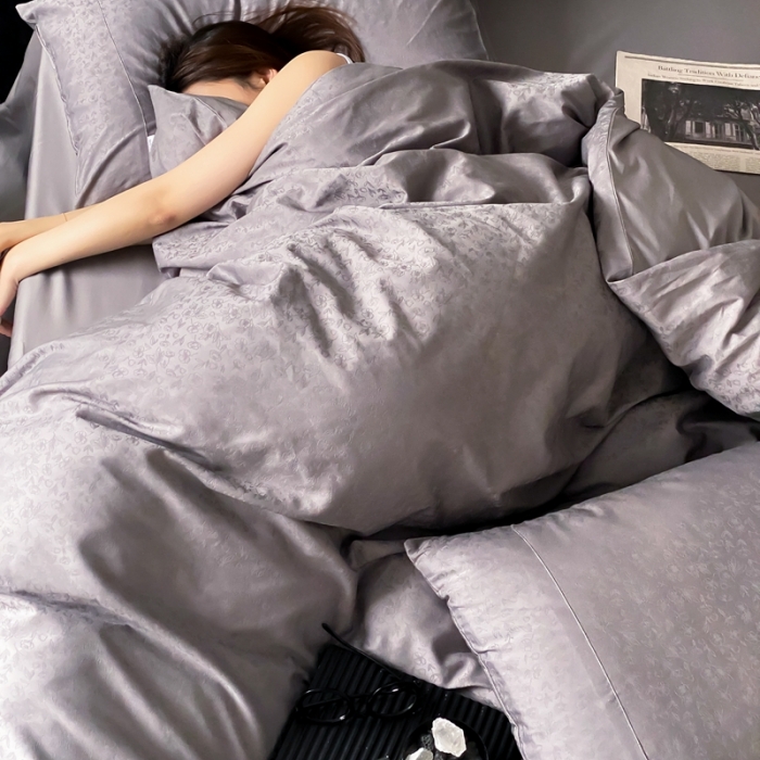 91家纺网 家纺一手货源 找家纺 梦享生活家居 2023新款全棉100支贡缎提花系列四件套 唯美之歌-灰