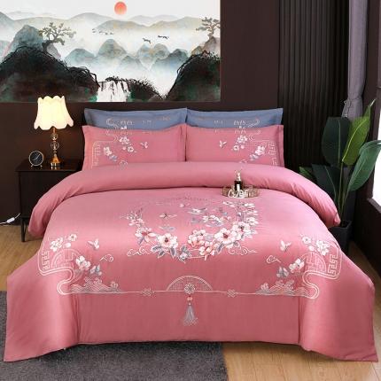 91家纺网 家纺一手货源 找家纺 浩情国际 2026新款新中式120全棉磨毛巴黎之夜系列四件套 巴黎之夜-豆沙