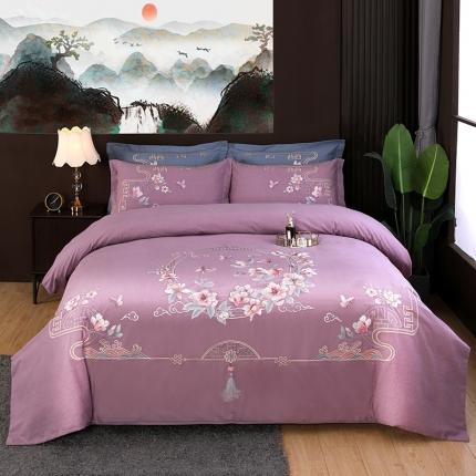 91家纺网 家纺一手货源 找家纺 浩情国际 2026新款新中式120全棉磨毛巴黎之夜系列四件套 巴黎之夜-贵族紫