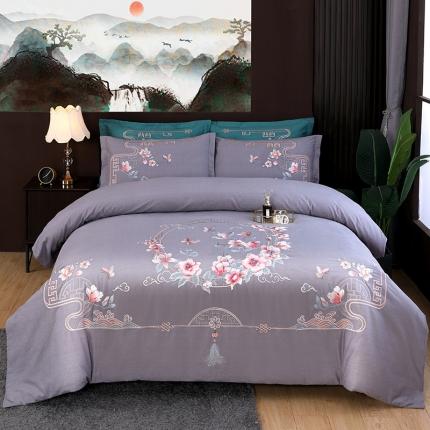 91家纺网 家纺一手货源 找家纺 （总）浩情国际 2026新款新中式120全棉磨毛巴黎之夜系列四件套