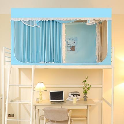 91家纺网 家纺一手货源 找家纺 （总）安金 2023新款涂层99％强遮光学生蚊帐床帘一体纯色花边