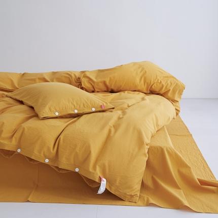 91家纺网 家纺一手货源 找家纺 安莱生活 2023年水洗棉全棉色经色纬高支高密纽扣款工艺四件套 姜黄