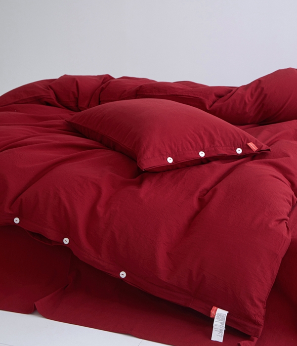 91家纺网 家纺一手货源 找家纺 安莱生活 2023年水洗棉全棉色经色纬高支高密纽扣款工艺四件套 大红