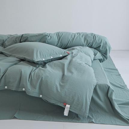 安莱生活 2023年水洗棉全棉色经色纬高支高密纽扣款工艺四件套 灰绿