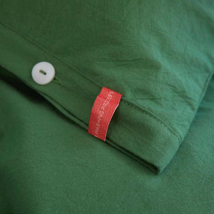 91家纺网 家纺一手货源 找家纺 安莱生活 2023年水洗棉全棉色经色纬高支高密纽扣款工艺四件套 军绿