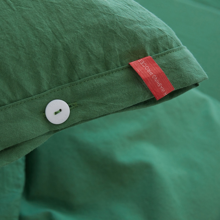 91家纺网 家纺一手货源 找家纺 安莱生活 2023年水洗棉全棉色经色纬高支高密纽扣款工艺四件套 军绿