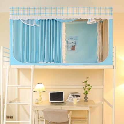 91家纺网 家纺一手货源 找家纺 （总）安金 2023新款涂层99％强遮光学生蚊帐床帘一体格子花边