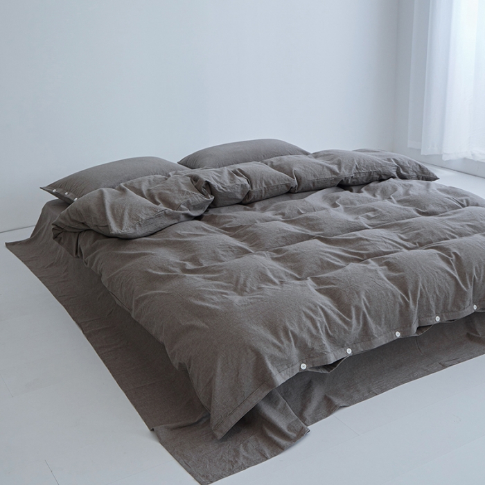 91家纺网 家纺一手货源 找家纺 安莱生活 2023年水洗棉全棉色经色纬高支高密纽扣款工艺四件套 浅咖