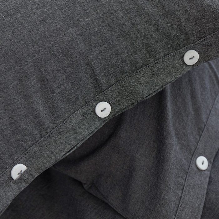 91家纺网 家纺一手货源 找家纺 安莱生活 2023年水洗棉全棉色经色纬高支高密纽扣款工艺四件套 深灰