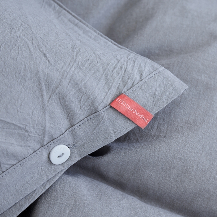 91家纺网 家纺一手货源 找家纺 安莱生活 2023年水洗棉全棉色经色纬高支高密纽扣款工艺四件套 银灰