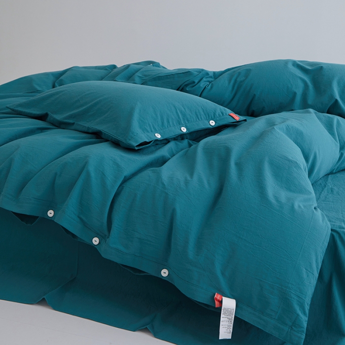 91家纺网 家纺一手货源 找家纺 安莱生活 2023年水洗棉全棉色经色纬高支高密纽扣款工艺四件套 筠雾