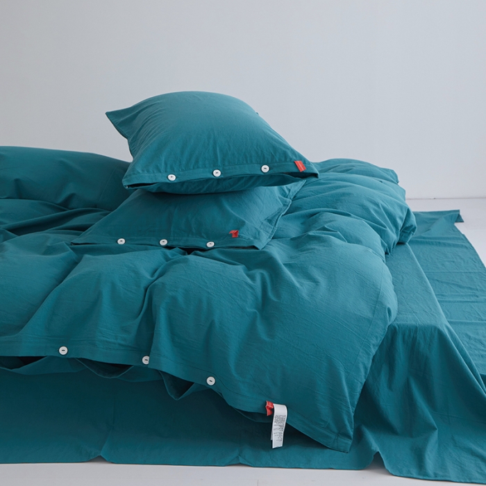 91家纺网 家纺一手货源 找家纺 安莱生活 2023年水洗棉全棉色经色纬高支高密纽扣款工艺四件套 筠雾