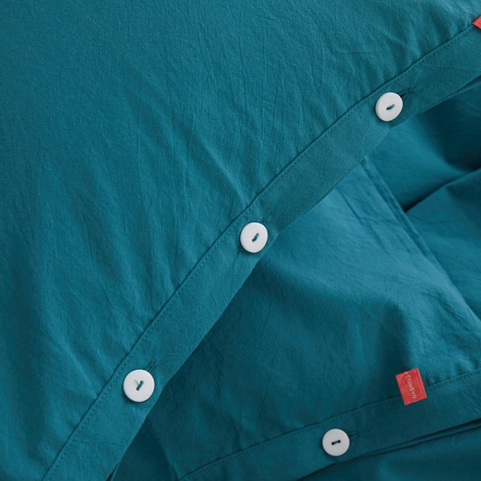 91家纺网 家纺一手货源 找家纺 安莱生活 2023年水洗棉全棉色经色纬高支高密纽扣款工艺四件套 筠雾