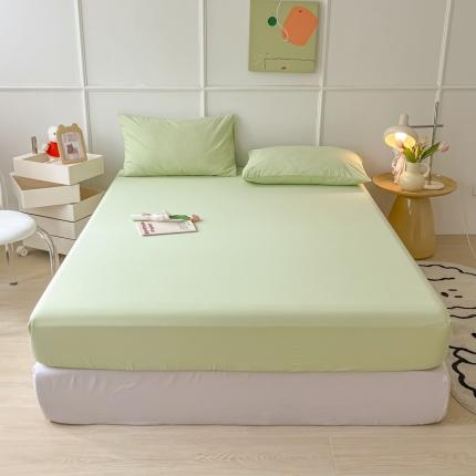 91家纺网 家纺一手货源 找家纺 盼季 2023新款水洗棉床笠三件套防滑床罩席梦思全包围保护套 果绿