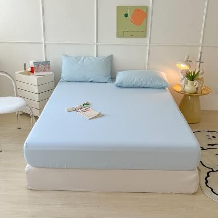 91家纺网 家纺一手货源 找家纺 盼季 2023新款水洗棉床笠三件套防滑床罩席梦思全包围保护套 奶蓝