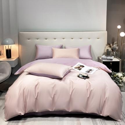 91家纺网 家纺一手货源 找家纺 盼季 2023新款夏季水洗冰丝四件套丝滑裸睡高克重真丝天丝宿舍三件套 奶油粉+紫