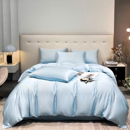盼季 2023新款夏季水洗冰丝四件套丝滑裸睡高克重真丝天丝宿舍三件套 纯色-天空蓝