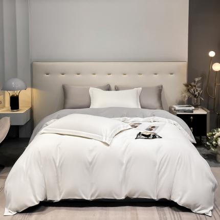 盼季 2023新款夏季水洗冰丝四件套丝滑裸睡高克重真丝天丝宿舍三件套 经典白+灰