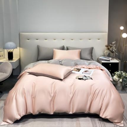 盼季 2023新款夏季水洗冰丝四件套丝滑裸睡高克重真丝天丝宿舍三件套 树莓粉+灰