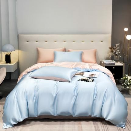 盼季 2023新款夏季水洗冰丝四件套丝滑裸睡高克重真丝天丝宿舍三件套 天空蓝+粉